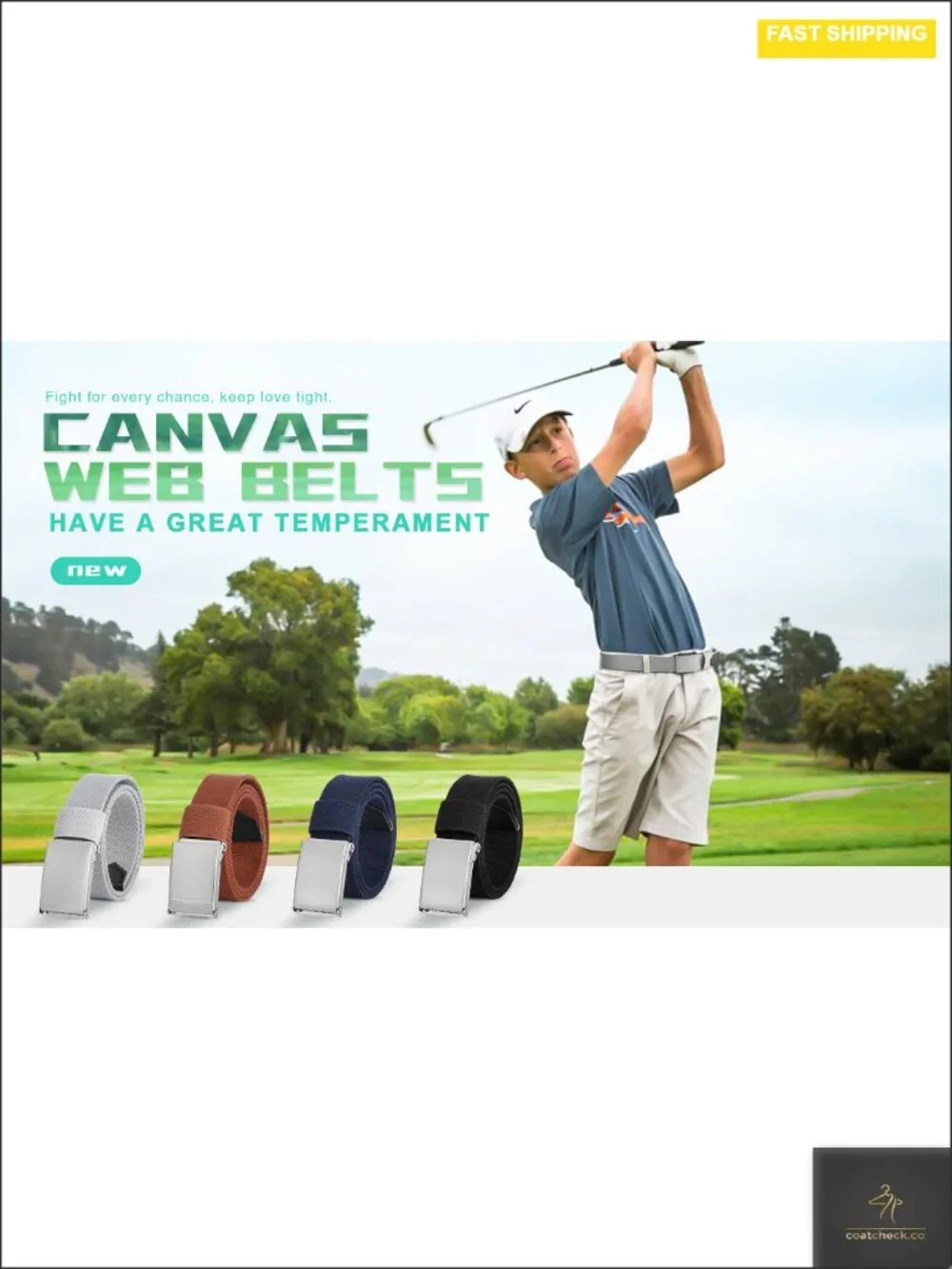 Boys Adjustable Canvas Belt with Silver Flip-Top Buckle